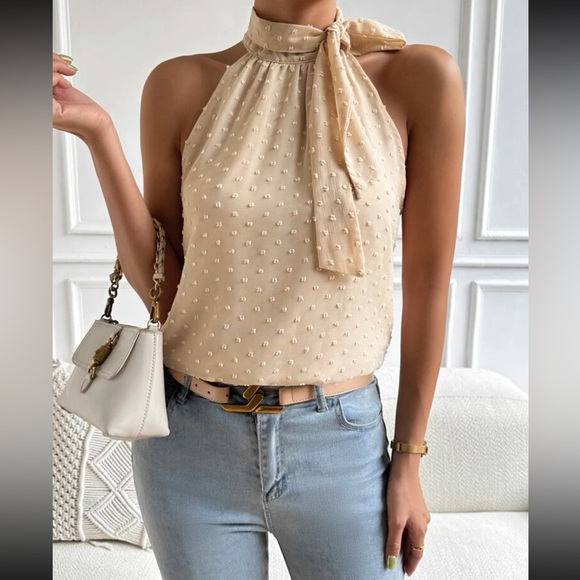 Boho apricot Swiss dot tie back chiffon blouse - Picture 4 of 6